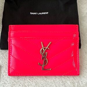 Saint Laurent Neon Pink Patent Leather YSL Card Case